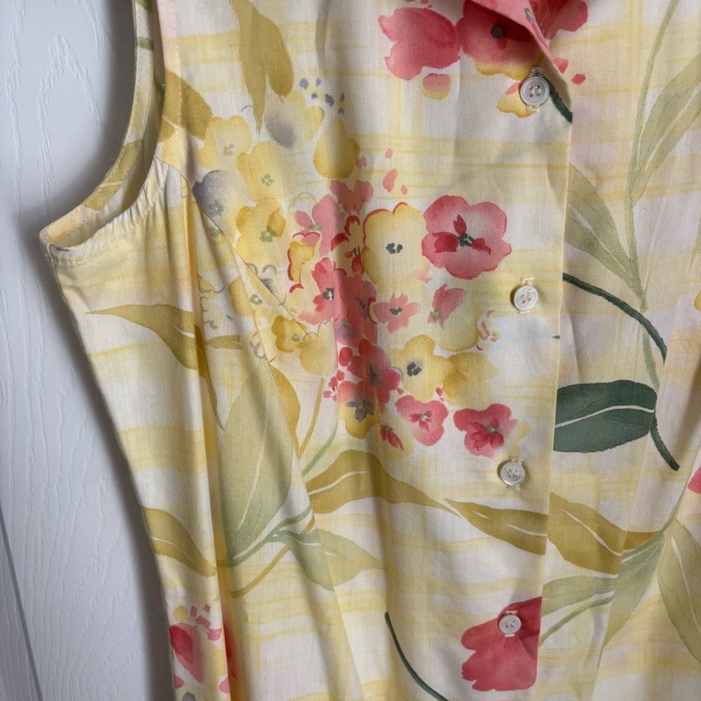 VTG J. Mac Butter Yellow Sleeveless Button up Floral Maxi Shirt Dress Size 10 - Picture 7 of 10